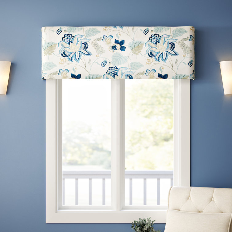 Winston Porter Leeman Floral Tailored 52'' Window Valance in Blue/White